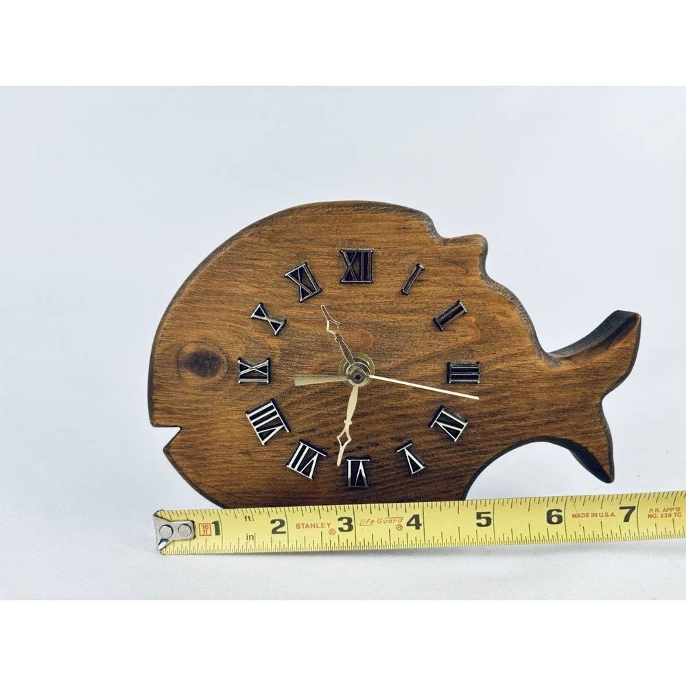 Vintage Hand Carved Wood Fish Wall Clock - Retro Shabby Chic Cottagecore Works!